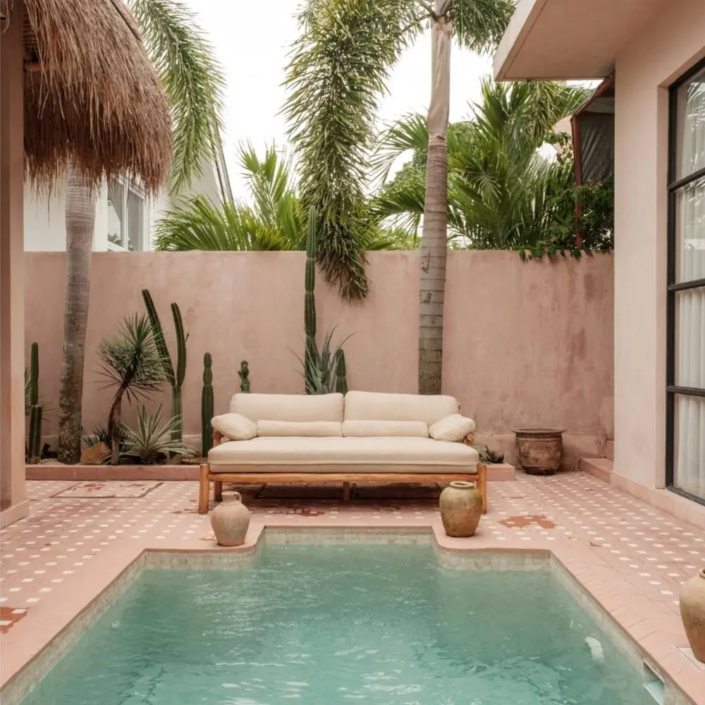 Patio con piscina de una vivienda vacacional en Tenerife
